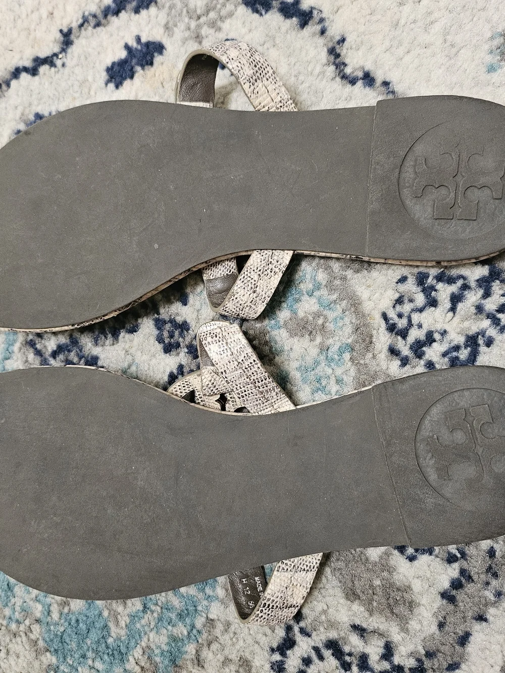 Tory Burch Beige Snake-Print Thong Sandals with Gold Logo